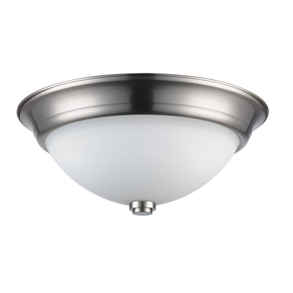 Mod Pod 15" Brushed Nickel Indoor/Outdoor Flushmount with White Frost Glass