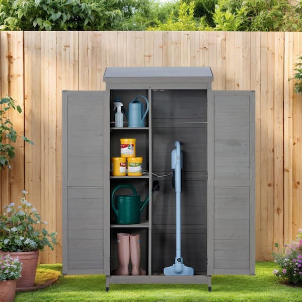 WTVWTV 4 sq ft Outdoor Gray Wood Storage Shed w/Metal Roof for