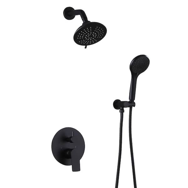 Boyel Living 2-Spray Patterns 6 in. Round Shower Head Wall Mount Dual Shower Heads with Handheld Shower in Black