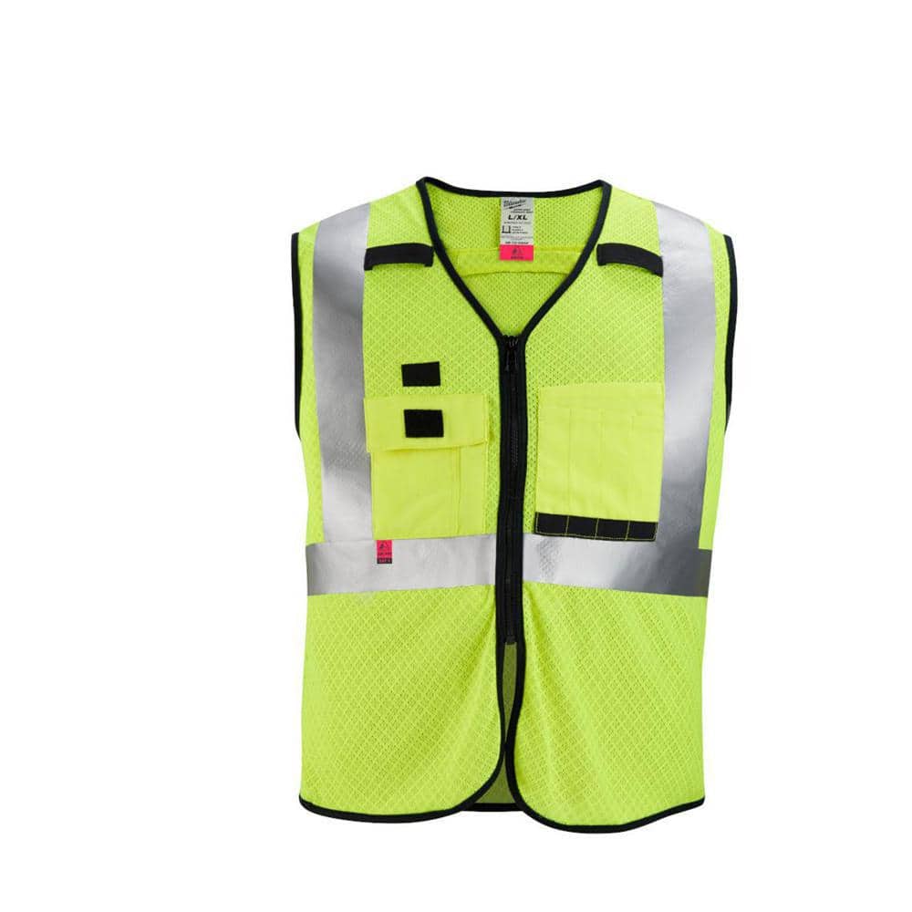 Milwaukee Arc-Rated/Flame-Resistant 2X-Large/3X-Large Yellow Mesh Class High  Visibility Safety Vest with 10-Pockets 48-73-5203 The Home Depot