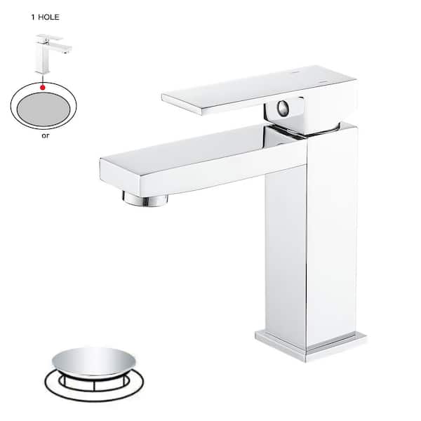 HOMEMYSTIQUE Single Handle Single Hole Bathroom Faucet with Drain Kit Included in Polished Chrome