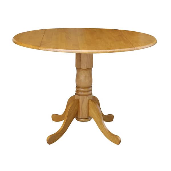 Oak Solid Wood Dropleaf Dining Table, Round Oak Pedestal Dining Table With Leaf
