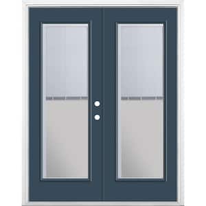 60 in. x 80 in. Night Tide Steel Prehung Left-Hand Inswing Mini Blind Patio Door with Brickmold