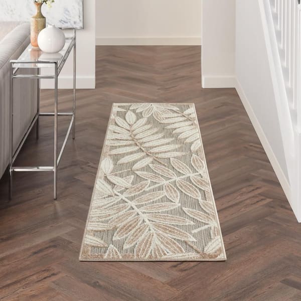 Aloha Natural 2 ft. x 6 ft. Kitchen Runner Floral Modern Indoor/Outdoor Patio Area Rug
