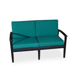 Espresso Eucalyptus Wood Outdoor Loveseat with Dark Green Cushions