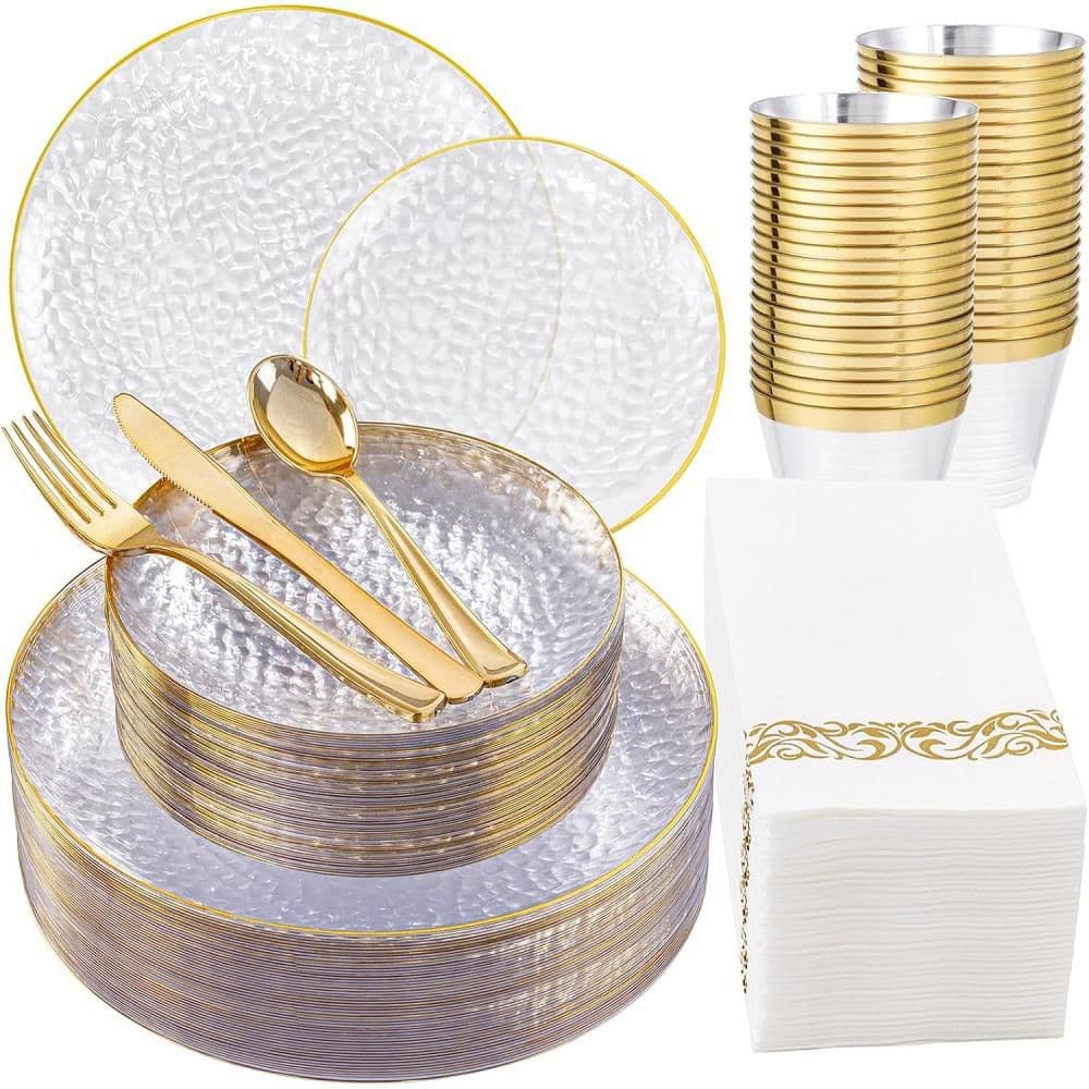 175-Piece Clear Gold Plastic Disposable Dinnerware Set for Party, BPA Free price history on PriceWatchPro