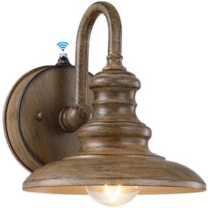 Modern 8.07 in. Wood Grain Dusk to Dawn Indoor/Outdoor Hardwired Barn Sconce with No Bulbs Included