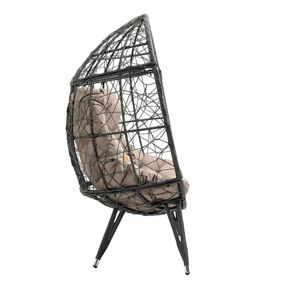 Siavonce Khaki Wicker Outdoor Patio Egg Chair Indoor Basket Wicker