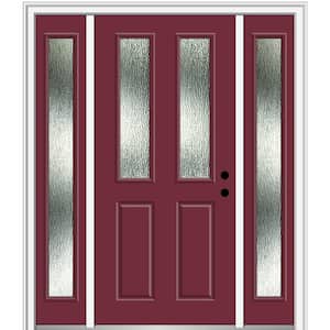 60 in. x 80 in. Left-Hand Inswing Rain Glass Burgundy Fiberglass Prehung Front Door on 4-9/16 in. Frame