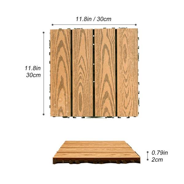 GOGEXX 11.8 in.Wx11.8 in.L Outdoor Striped Pattern WPC Composite Interlocking Flooring Deck Tiles (20 Per Box), Light Coffee