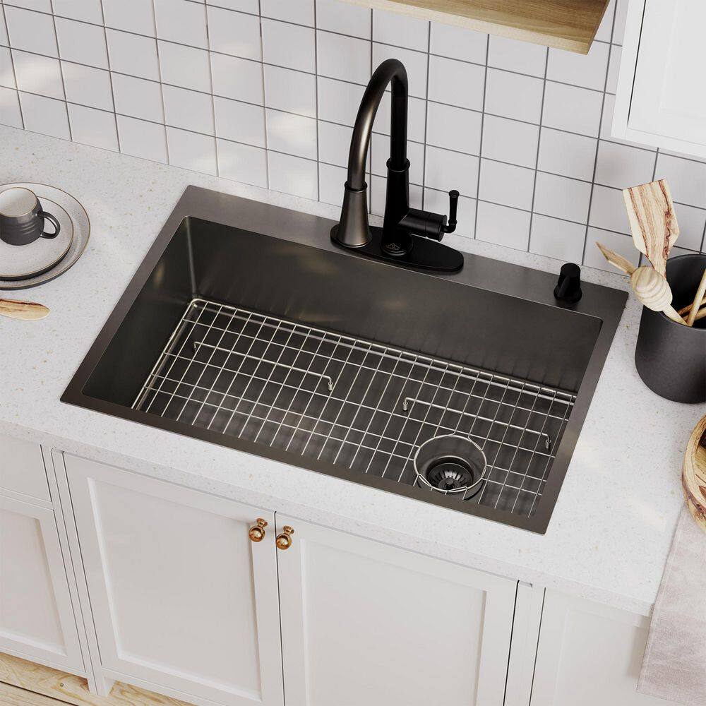 33" Gunmetal Black Stainless Steel Farmhouse Kitchen Sink