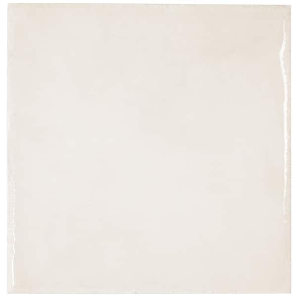 Cadence 8 in. x 8 in. Glossy Cloud White Porcelain Zellige Square Tile Sample (0.44 sq ft)