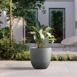 Lightweight 18in. x 17in. Stone Finish Extra Large Tall Round Concrete Plant Pot / Planter for Indoor & Outdoor