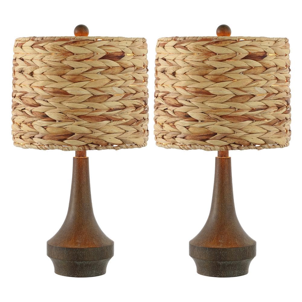 Theodore 21" Brown Resin Table Lamp Set with Handwoven Rattan Shade