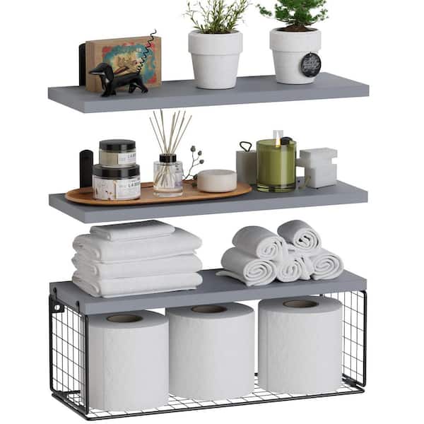 Contemporary White 3 Tier Bathroom Corner Shelves Floating Wall Shelf  Storage