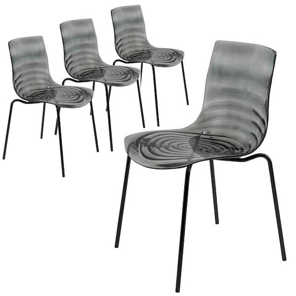 Leisuremod Dining Chair for Dining and Kitchen Room Stackable Chair in Stainless Steel Base Astor Set of 4 in Transparent Black