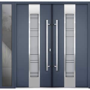 0757 84 in. x 80 in. Left-hand/Inswing Sidelite Tinted Glass Gray Graphite Steel Prehung Front Door with Hardware