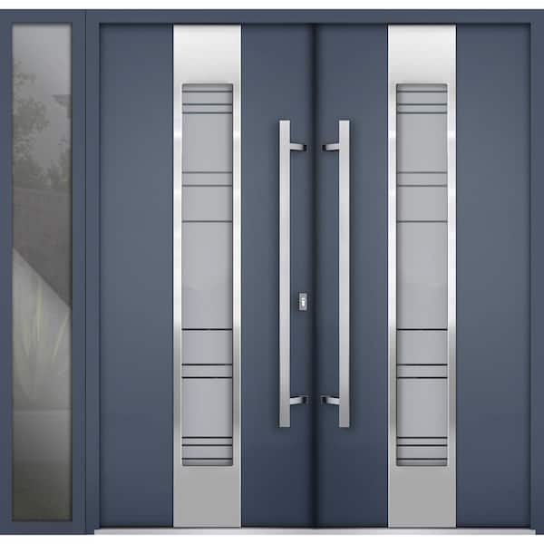 VDOMDOORS 0757 84 in. x 80 in. Left-hand/Inswing Sidelite Tinted Glass Gray Graphite Steel Prehung Front Door with Hardware