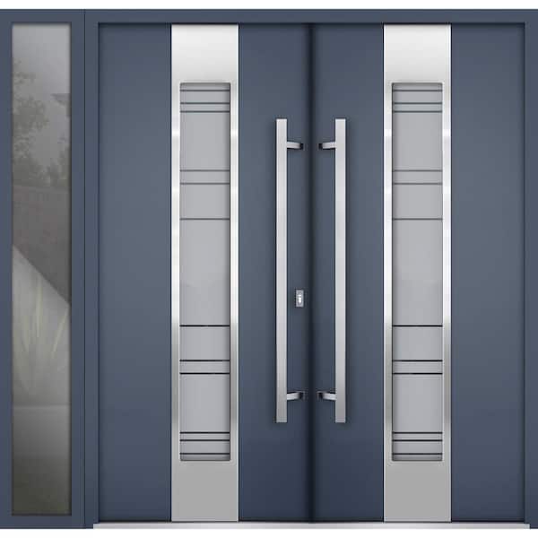 0757 86 in. x 80 in. Left-hand/Inswing Sidelite Tinted Glass Gray Graphite Steel Prehung Front Door with Hardware