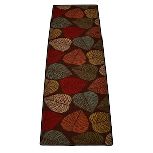 Multi Leaves Design Brown Color 2 ' Width x 7' Your Choice Length Slip Resistant Rubber Stair Runner