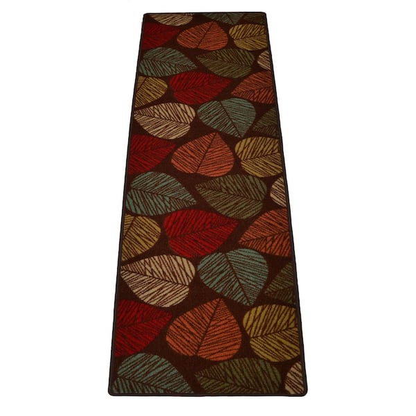 RugStylesOnline Multi Leaves Design Brown Color 2 ' Width x 7' Your Choice Length Slip Resistant Rubber Stair Runner
