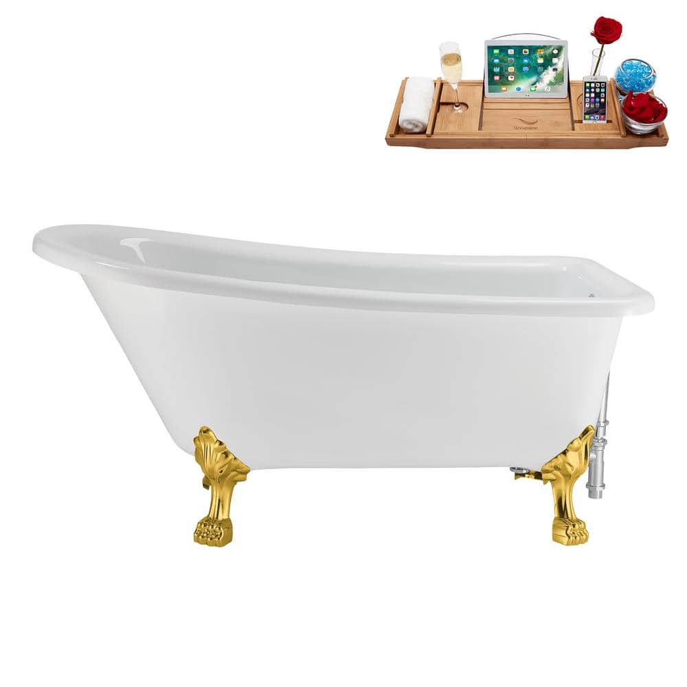 58 in. x 28 in. Acrylic Clawfoot Soaking Bathtub in Glossy White with Polished Chrome Drain, Polished Gold Clawfeet price history on PriceWatchPro