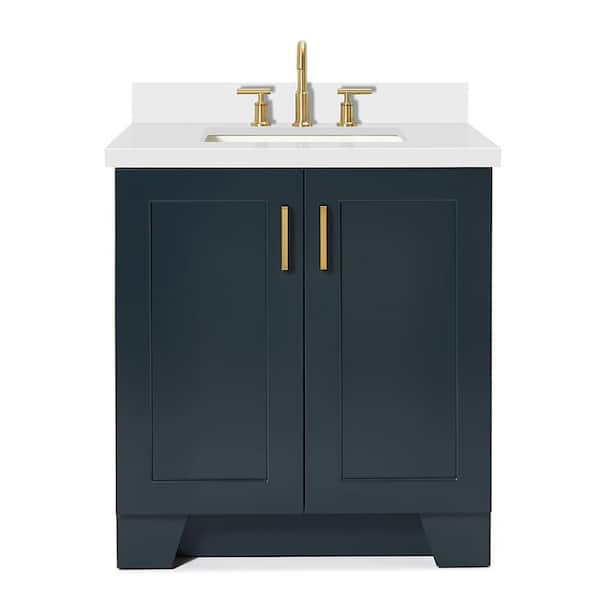Taylor 30 in. Single Sink Freestanding Bathroom Vanity in Midnight Blue with Pure White Quartz Top
