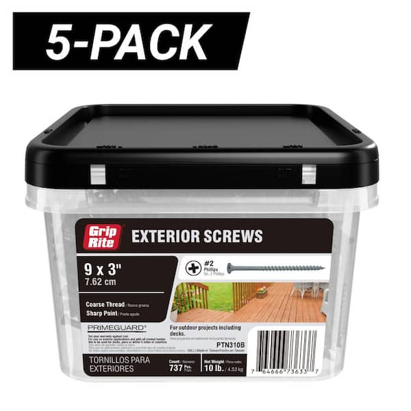 5-Pack #9 x 3 in. #2 Phillips Bugle Head Coarse Thread Coated Exterior Wood Deck Screws (50 lbs./3750-Piece)