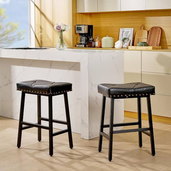 VECELO Bar Stools Set of 6 23.6in. Counter Height Cambridge Dining Chairs Metal Frame with Black PU Leather Cushion Bar Chairs THD C20 BLK A2X3 The Home Depot