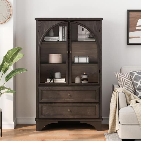 Norman Brown 52.17 in. H Accent Storage Cabinet Sideboard with 2-Drawers and Adjustable Shelves