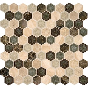 Kensington Hexagon 12 in. x 12 in. x 8 mm Glass and Stone Mesh-Mounted Mosaic Wall Tile (1 sq. ft.)