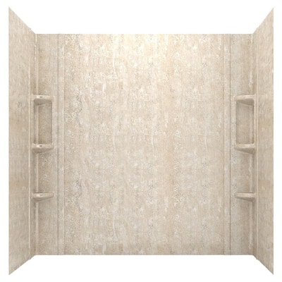 Ovation 32 in. x 60 in. x 59 in. 5-Piece Glue-Up Alcove Bath Wall Set in Sand Travertine