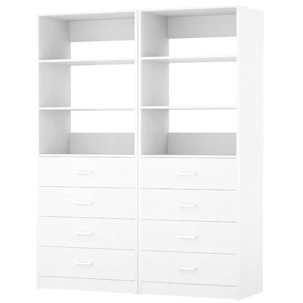 3.54FT Wood Closet Organizer System with 8 Drawers Walk-in Closets Storage Unit Set of 2 White