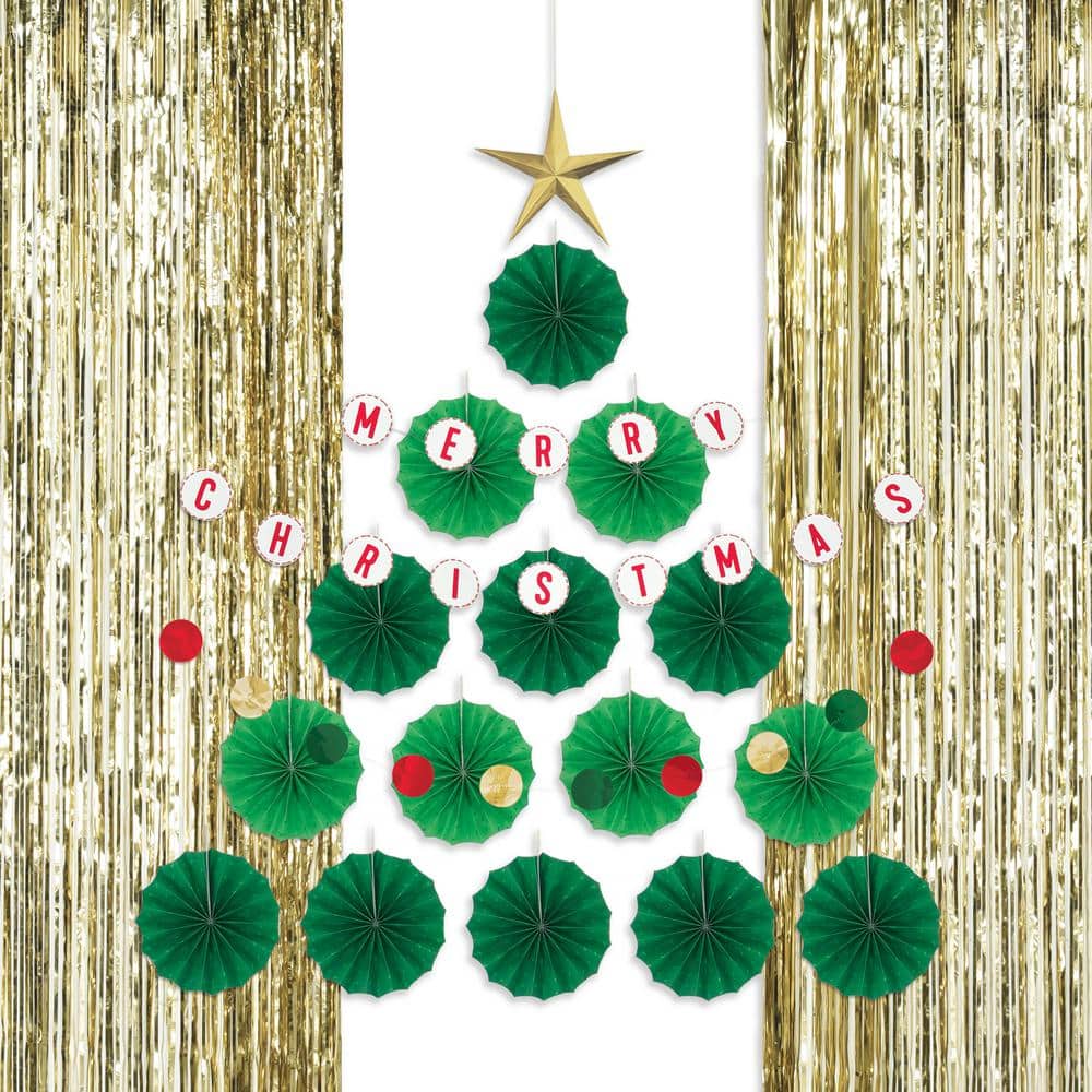 Amscan Christmas Tree Wall Decorating Kit with 8 in. Paper Fans ...