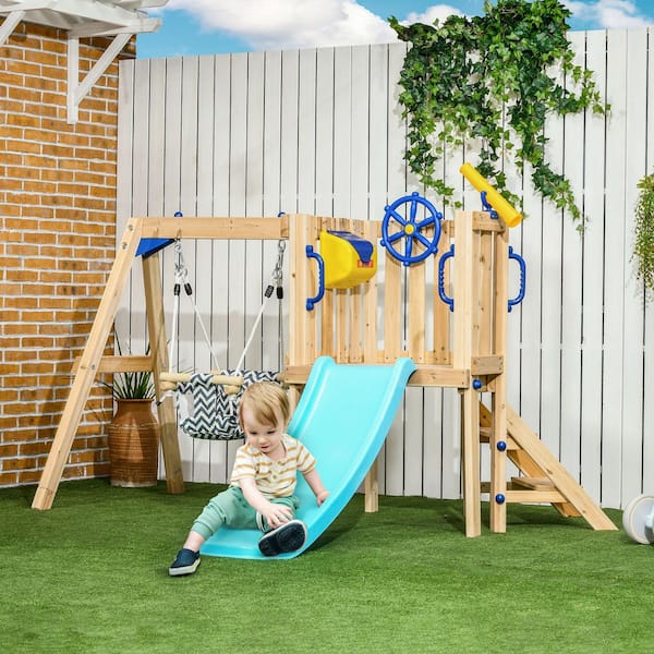 Sudzendf 3 in 1 Wooden Swing Set Outdoor Playset with Baby
