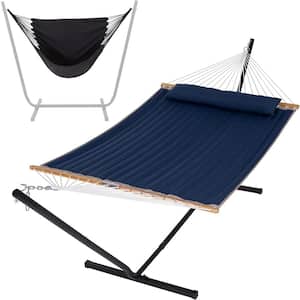 12 ft. 2-in-1 Indoor/Outdoor Portable Hammock Swing Chairs with Stand Included, Heavy-Duty Hammock in Solid Blue