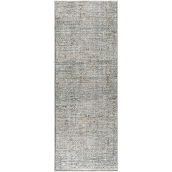 Livabliss Becki Owens Darling Taupe/Ice Blue Traditional Washable 2 ft. x 7 ft. Indoor Area Rug