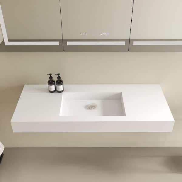 Vetra 47 in. x 19 in. Solid Surface Wall Mount Bathroom Vessel Sink in Matte White