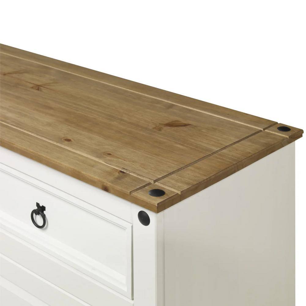 Cottage Series Distressed White Pine Wood Buffet Sideboard
