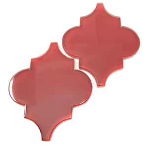 4 in. x 5 in. Ruby Red Glass Arabesque Backsplash and Wall Tile Sample