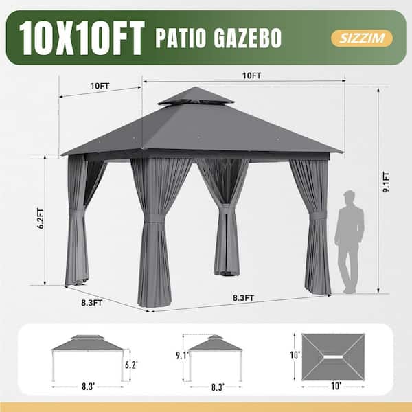 Sizzim Grey Outdoor Gazebo for Patio 10 ft. x 10 ft. Metal Frame