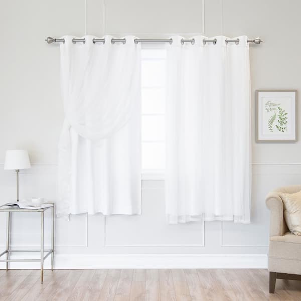 Best Home Fashion White Tulle Lace Solid 52 in. W x 63 in. L Grommet Blackout Curtain (Set of 2)