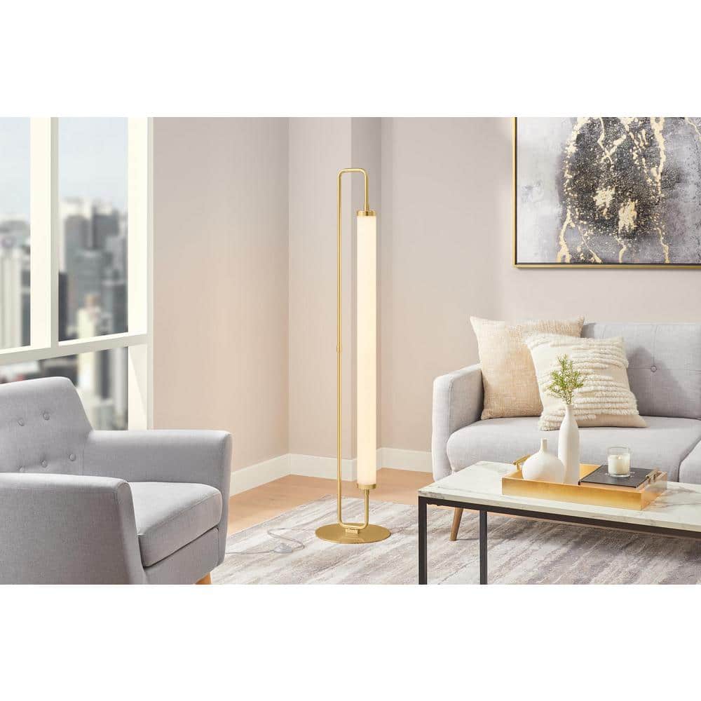 Hampton Bay Aranda 58 in. Brass Integrated LED Column Floor Lamp