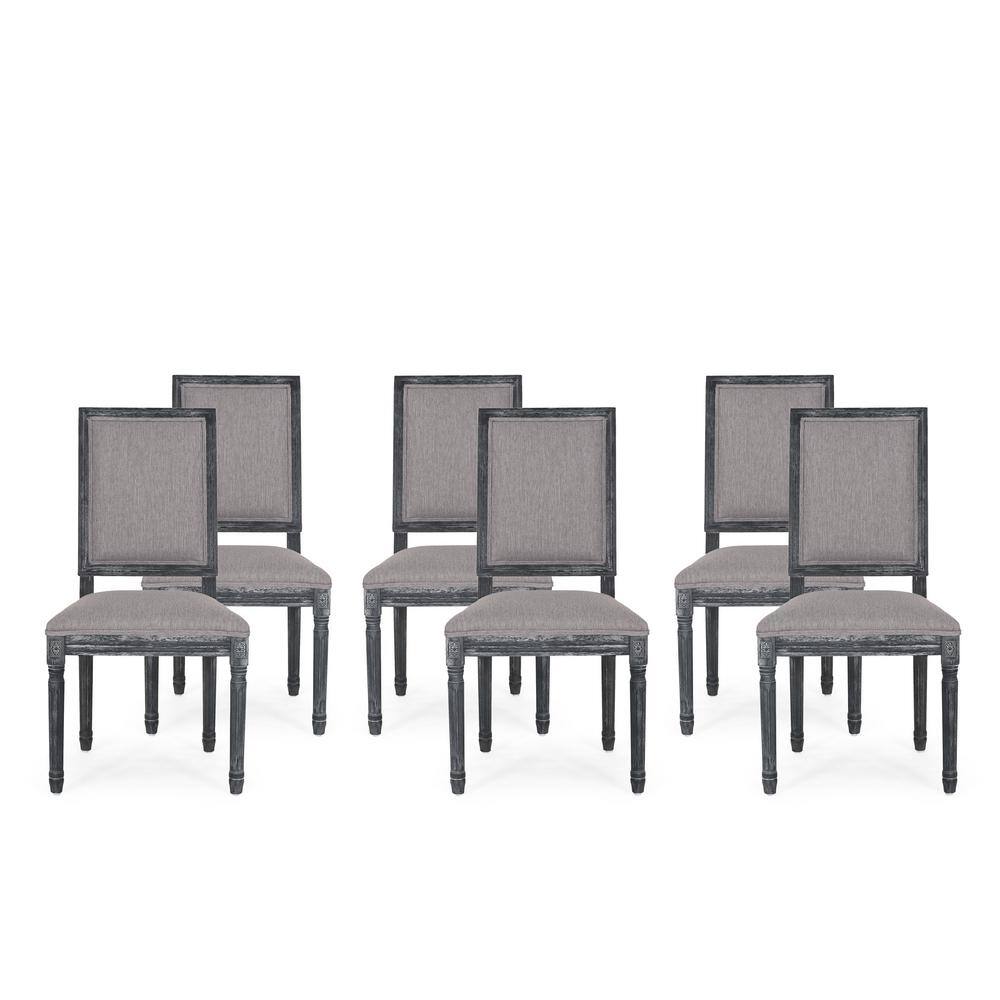 Gray Upholstered Rubberwood High Back Dining Chairs, Set of 6