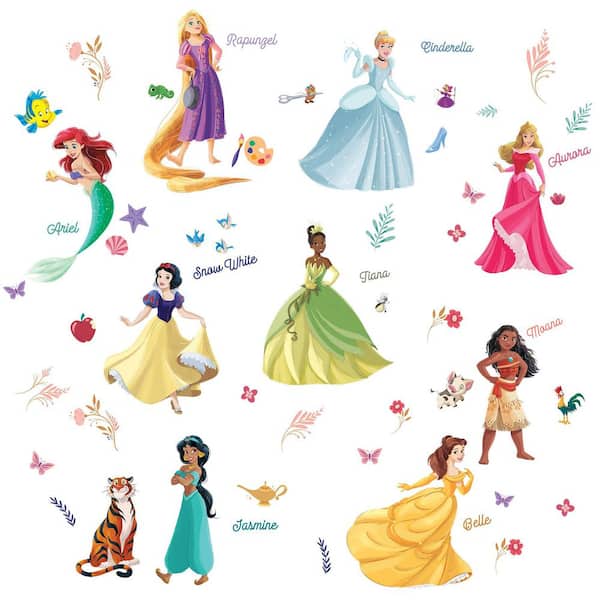 55-Piece Disney Be Bold Pink 18 in. x 34.75 in. Multi-Colored Peel and Stick Wall Decals