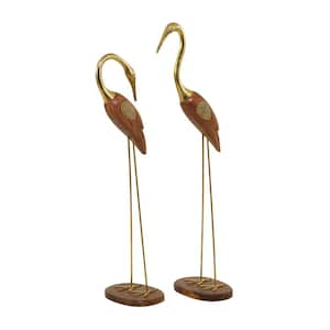 Gold Wood Bird Sculpture (Set of 2)