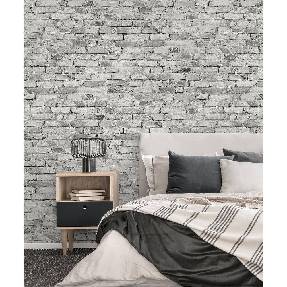 Shadow Gray Vinyl Brick Peel and Stick Wallpaper
