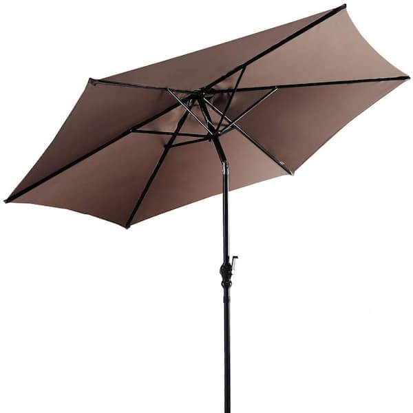 ANGELES HOME 10 ft. Steel Market Tilt Crank Patio Umbrella in Tan