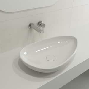 Etna 23.25 in. White Fireclay Oval Vessel Sink with Matching Drain Cover