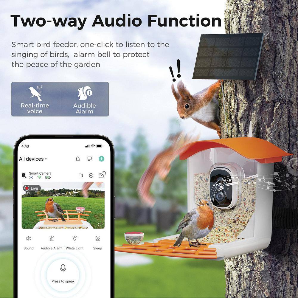 Mango Tango Awning Orange Plastic Smart Bird Feeder with Camera
